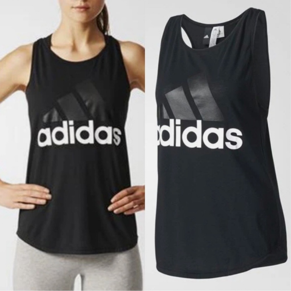 Adidas Womens Essentials Linear Loose Tank Top Black/White Size S NEW WITH TAGS